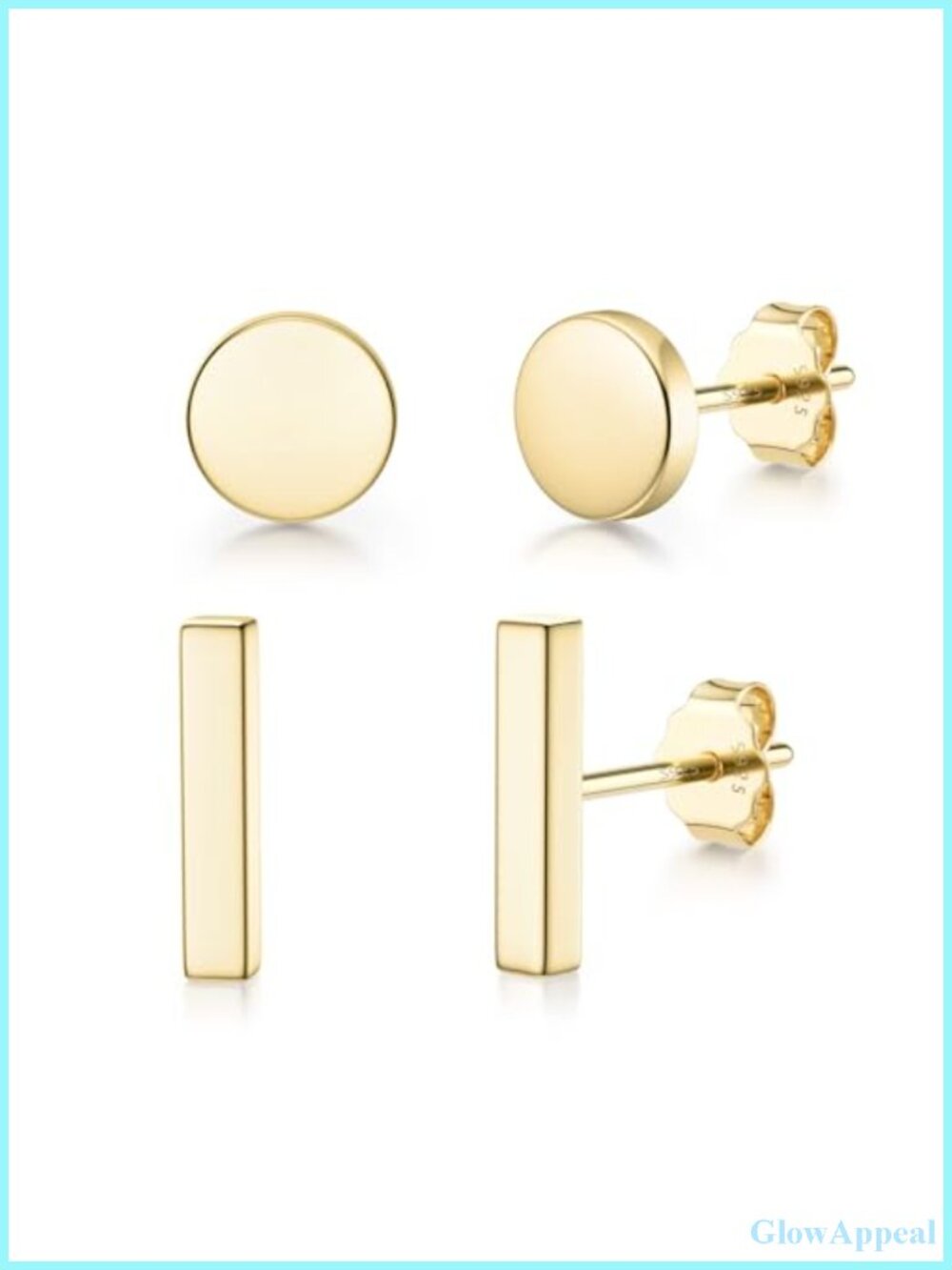 Gold Plated 925 Sterling Silver Stud Earrings Set Hypoallergenic Tiny Bar Dot